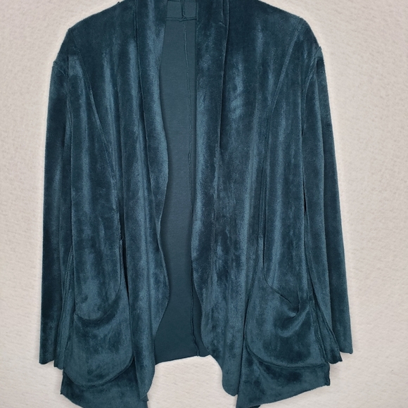 Simply Noelle Velvety Green Open Front Soft Cozy Lagen Look Cardigan sz S - Picture 1 of 7